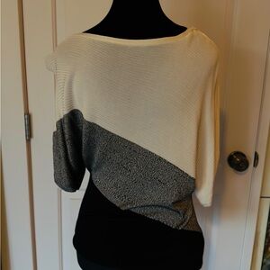 White House Black Market Off-Shoulder Sweater in Cream and Gray